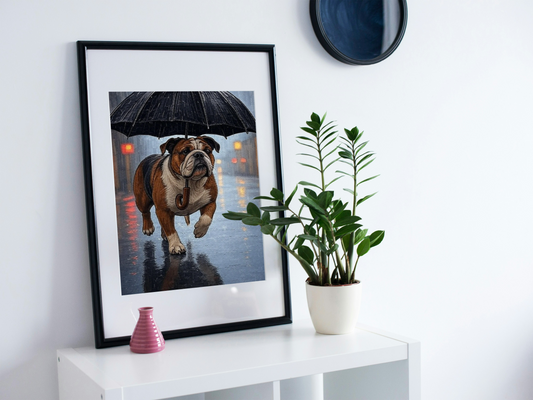 🐾 Bulldog in the Rain – Digital Art Print | Printable Wall Decor