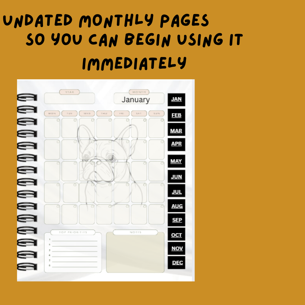 MY ADORES BULLDOGS MONTHLY PLANNER-Digital Monthly Planner